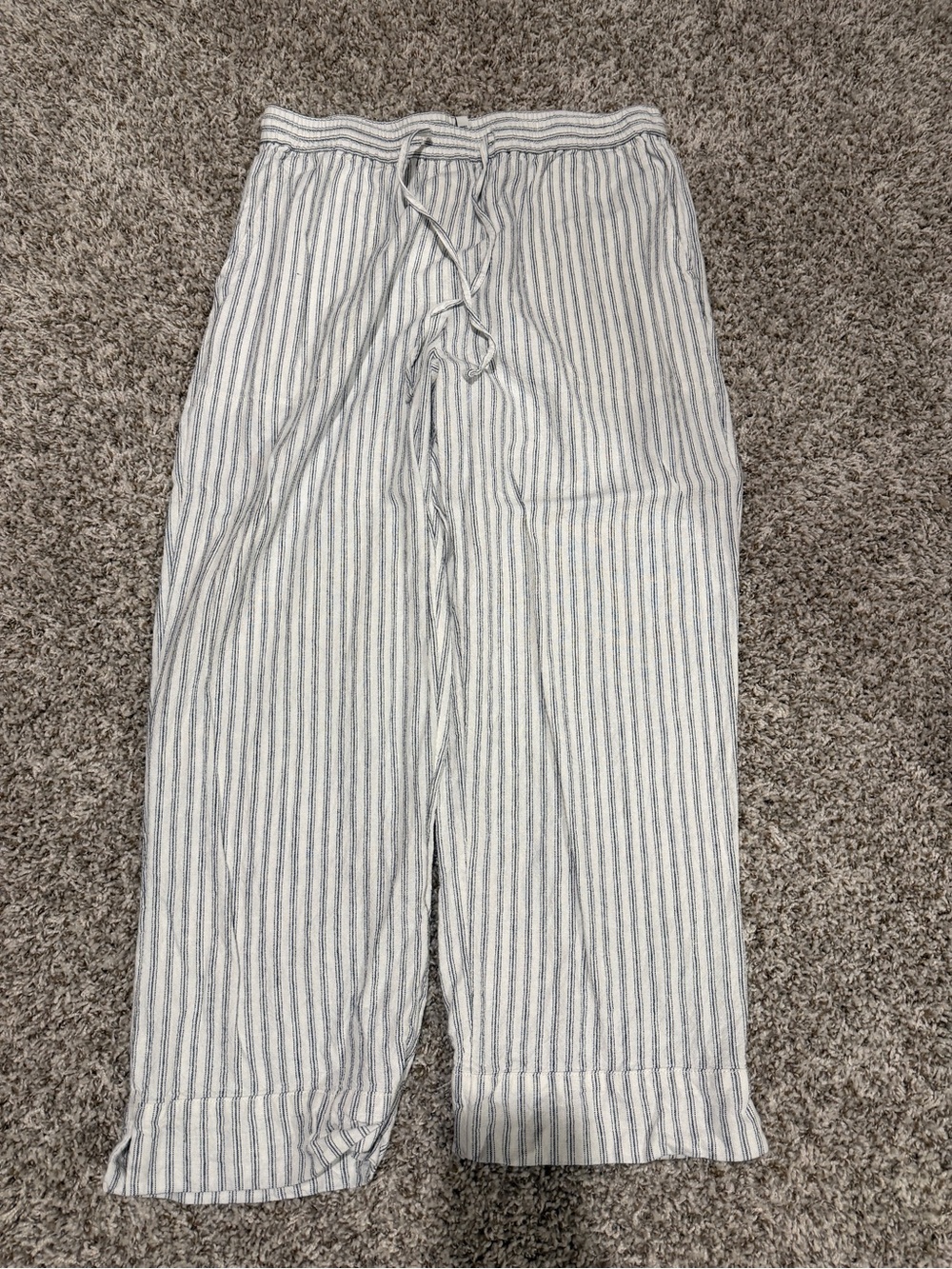 Banana Republic White & Blue Striped Straight-Leg Linen Pants